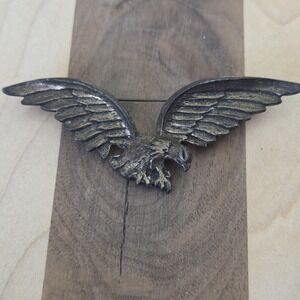 Vintage Soaring Eagle Brooch Textured Flying Bird USA Pin Military Style